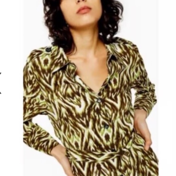 Topshop Brown Tan Long Sleeve Bishop Collar Dress - Picture 2 of 5